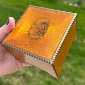 Antique Lenk Austria Orange Guilloche Enamel Trinket Box Jewelry Box